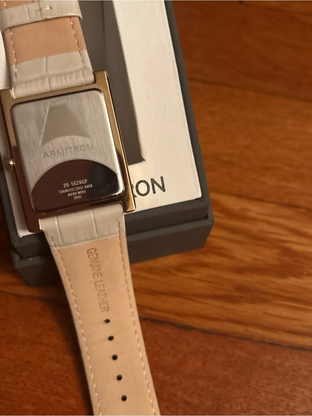 Armitron Gold-Tone Rectangular Watch with Cream Strap